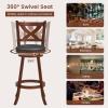 imageGiantex 24 Bar Stools Set of 2 360 Swivel Counter Height Stools with Back Solid Rubber Wood Frame Leather Padded Seat Vintage Upholstered Armless Farmhouse Barstools for Kitchen Island Home Bar2