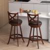 imageGiantex 24 Bar Stools Set of 2 360 Swivel Counter Height Stools with Back Solid Rubber Wood Frame Leather Padded Seat Vintage Upholstered Armless Farmhouse Barstools for Kitchen Island Home Bar1