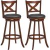 imageGiantex 24 Bar Stools Set of 2 360 Swivel Counter Height Stools with Back Solid Rubber Wood Frame Leather Padded Seat Vintage Upholstered Armless Farmhouse Barstools for Kitchen Island Home Bar1