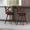 imageGiantex 24 Bar Stools Set of 2 360 Swivel Counter Height Stools with Back Solid Rubber Wood Frame Leather Padded Seat Vintage Upholstered Armless Farmhouse Barstools for Kitchen Island Home Bar1