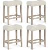 imageGiantex 24quot Bar Stools Set of 4 Upholstered Counter Height Saddle Bar Stools with Footrest and Wood Legs Farmhouse Button Tufted Backless Barstools for Kitchen Island Dining Room Cafe BeigeBeige