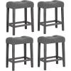 imageGiantex 24quot Bar Stools Set of 4 Upholstered Counter Height Saddle Bar Stools with Footrest and Wood Legs Farmhouse Button Tufted Backless Barstools for Kitchen Island Dining Room Cafe BeigeGrey