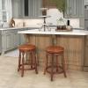 imageGiantex 24quot Swivel Bar Stools Set of 2 Farmhouse Counter Height Stools with Upholstered Seat ampamp Rubber Wood Frame Round Backless Kitchen Stools Barstools for Kitchen IslandBreakfast Nook Walnut1
