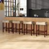 imageGiantex 25quot Counter Height Bar Stools Set of 2  Backless Saddle Barstools with Nailhead Linen Foam Seat Max Load 330 Lbs Wood Bar Stools with Foot Rest for Kitchen Island KhakiKhaki