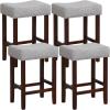 imageGiantex 25quot Counter Height Bar Stools Set of 2  Backless Saddle Barstools with Nailhead Linen Foam Seat Max Load 330 Lbs Wood Bar Stools with Foot Rest for Kitchen Island KhakiGrey