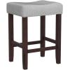 imageGiantex 25quot Counter Height Bar Stools Set of 2  Backless Saddle Barstools with Nailhead Linen Foam Seat Max Load 330 Lbs Wood Bar Stools with Foot Rest for Kitchen Island KhakiGrey