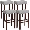 imageGiantex 25quot Counter Height Bar Stools Set of 2  Backless Saddle Barstools with Nailhead Linen Foam Seat Max Load 330 Lbs Wood Bar Stools with Foot Rest for Kitchen Island KhakiGrey