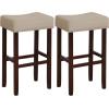 imageGiantex 25quot Counter Height Bar Stools Set of 2  Backless Saddle Barstools with Nailhead Linen Foam Seat Max Load 330 Lbs Wood Bar Stools with Foot Rest for Kitchen Island KhakiKhaki