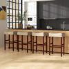 imageGiantex 25quot Counter Height Bar Stools Set of 2  Backless Saddle Barstools with Nailhead Linen Foam Seat Max Load 330 Lbs Wood Bar Stools with Foot Rest for Kitchen Island KhakiKhaki