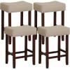 imageGiantex 25quot Counter Height Bar Stools Set of 2  Backless Saddle Barstools with Nailhead Linen Foam Seat Max Load 330 Lbs Wood Bar Stools with Foot Rest for Kitchen Island KhakiKhaki