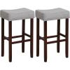imageGiantex 25quot Counter Height Bar Stools Set of 2  Backless Saddle Barstools with Nailhead Linen Foam Seat Max Load 330 Lbs Wood Bar Stools with Foot Rest for Kitchen Island KhakiGrey