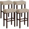 imageGiantex 25quot Counter Height Bar Stools Set of 2  Backless Saddle Barstools with Nailhead Linen Foam Seat Max Load 330 Lbs Wood Bar Stools with Foot Rest for Kitchen Island KhakiKhaki