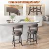imageGiantex 26quot Bar Stools Set of 2 Swivel Counter Height Bar Chairs with Footrest Rubber Wood Frame Upholstered Linen Barstools with Back ampamp Cushioned Seat for Kitchen Island Dining Room Pub1