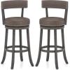 imageGiantex 26quot Bar Stools Set of 2 Swivel Counter Height Bar Chairs with Footrest Rubber Wood Frame Upholstered Linen Barstools with Back ampamp Cushioned Seat for Kitchen Island Dining Room Pub1