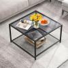 imageGiantex 275quot Square Coffee Table  Tempered Glass Center Table wBottom Storage Shelf ampamp Metal Frame Modern Accent Table for Small Space Living Room Home Office 2Tier TransparentGrey