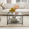 imageGiantex 275quot Square Coffee Table  Tempered Glass Center Table wBottom Storage Shelf ampamp Metal Frame Modern Accent Table for Small Space Living Room Home Office 2Tier TransparentTransparent
