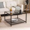 imageGiantex 275quot Square Coffee Table  Tempered Glass Center Table wBottom Storage Shelf ampamp Metal Frame Modern Accent Table for Small Space Living Room Home Office 2Tier TransparentGrey