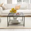 imageGiantex 275quot Square Coffee Table  Tempered Glass Center Table wBottom Storage Shelf ampamp Metal Frame Modern Accent Table for Small Space Living Room Home Office 2Tier TransparentGrey