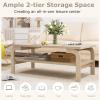 imageGiantex 2Tier Coffee Table with Storage 47 Mid Century Rectangle Accent Table with Open Shelf Large Tabletop ampamp Curved Legs Rustic Style Wood Cocktail Center Table for Living Room Natural