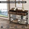 imageGiantex 2Tier Console Table with Drawers Wood Entryway Table with 2 Drawers ampamp Open Storage Shelf for Living Room Entryway Easy Assembly Rectangular Accent Table NaturalBrown