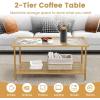imageGiantex 2Tier Modern Coffee Table 355L Rectangular Tea Table with Tempered Glass Top Storage Shelf ampamp Metal Frame Center Table for Living Room ampamp Reception Room Gold