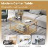 imageGiantex 2Tier Modern Coffee Table 355L Rectangular Tea Table with Tempered Glass Top Storage Shelf ampamp Metal Frame Center Table for Living Room ampamp Reception Room Gold