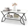 imageGiantex 2Tier Rectangular Coffee Table Wood Grain Table with Open Storage Shelf Black Finished Metal Frame Industrial Center Table for Living Room Reception Room CoffeeWhiteblack