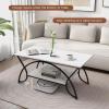 imageGiantex 2Tier Rectangular Coffee Table Wood Grain Table with Open Storage Shelf Black Finished Metal Frame Industrial Center Table for Living Room Reception Room CoffeeWhiteblack
