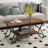 imageGiantex 2Tier Rectangular Coffee Table Wood Grain Table with Open Storage Shelf Black Finished Metal Frame Industrial Center Table for Living Room Reception Room CoffeeCoffee