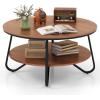 imageGiantex 2Tier Round Coffee Table 335quot Wood Coffee Table with Open Storage Shelf ampamp HeavyDuty Steel Frame Rustic Circle Coffee Table MidCentury Center Table for Living Room Office Walnut