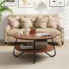 imageGiantex 2Tier Round Coffee Table 335quot Wood Coffee Table with Open Storage Shelf ampamp HeavyDuty Steel Frame Rustic Circle Coffee Table MidCentury Center Table for Living Room Office Walnut