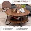 imageGiantex 2Tier Round Coffee Table 335quot Wood Coffee Table with Open Storage Shelf ampamp HeavyDuty Steel Frame Rustic Circle Coffee Table MidCentury Center Table for Living Room Office Walnut
