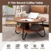 imageGiantex 2Tier Round Coffee Table 335quot Wood Coffee Table with Open Storage Shelf ampamp HeavyDuty Steel Frame Rustic Circle Coffee Table MidCentury Center Table for Living Room Office Walnut