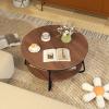 imageGiantex 2Tier Round Coffee Table 335quot Wood Coffee Table with Open Storage Shelf ampamp HeavyDuty Steel Frame Rustic Circle Coffee Table MidCentury Center Table for Living Room Office Walnut