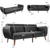 imageGiantex 3 Seat Sofa Bed Convertible Futon Sofa HighDensity Sponge Adjustable Backrest Rubber Wood Legs Foldable Couch Sleeper with Armrest for Living Room Bedroom Lounge Office BlackBlack