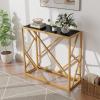 imageGiantex 315quot Gold Entryway Console Table  Narrow Sofa Side Table wMetal Frame ampamp Tempered Glass Top Modern Foyer Table wFoot Pads Home Long Display Table for Living Room Hallway Entry Table