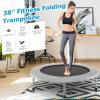 imageGiantex 36quot 38quot Foldable Rebounder Trampoline for Adults Stable ampamp Quiet Small Exercise Trampoline with Safety Pad Indoor Outdoor Mini Fitness Trampoline for Adults Kids Workout Max Load 330lbsGrey