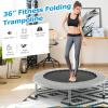 imageGiantex 36quot 38quot Foldable Rebounder Trampoline for Adults Stable ampamp Quiet Small Exercise Trampoline with Safety Pad Indoor Outdoor Mini Fitness Trampoline for Adults Kids Workout Max Load 330lbsGrey