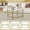 imageGiantex 36quot D Round Coffee Table  Modern Coffee Table with Tempered Glass Tabletop Metal Frame ampamp Adjustable Foot Pads Stylish Center Table for Living Room ampamp Home Office GoldGold