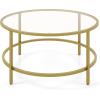 imageGiantex 36quot D Round Coffee Table  Modern Coffee Table with Tempered Glass Tabletop Metal Frame ampamp Adjustable Foot Pads Stylish Center Table for Living Room ampamp Home Office GoldGold