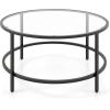 imageGiantex 36quot D Round Coffee Table  Modern Coffee Table with Tempered Glass Tabletop Metal Frame ampamp Adjustable Foot Pads Stylish Center Table for Living Room ampamp Home Office GoldBlack