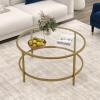 imageGiantex 36quot D Round Coffee Table  Modern Coffee Table with Tempered Glass Tabletop Metal Frame ampamp Adjustable Foot Pads Stylish Center Table for Living Room ampamp Home Office GoldGold