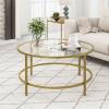 imageGiantex 36quot D Round Coffee Table  Modern Coffee Table with Tempered Glass Tabletop Metal Frame ampamp Adjustable Foot Pads Stylish Center Table for Living Room ampamp Home Office GoldGold