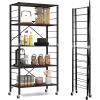 imageGiantex 4Tier Folding Storage Shelf Collapsible Shelving Unit wLockable Wheels ampamp Adjustable Shelf HeavyDuty Storage Organizer on Wheels Storage Rack for Tool Room Garage Kitchen Living Room1