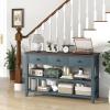 imageGiantex 50quot Farmhouse Entryway Table Narrow Console Table w 3 Storage Drawers ampamp 2 Open Shelves Wooden Behind Couch Side Long Sofa Table for Living Room Hallway Entrance Blue ampamp Espresso