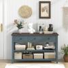 imageGiantex 50quot Farmhouse Entryway Table Narrow Console Table w 3 Storage Drawers ampamp 2 Open Shelves Wooden Behind Couch Side Long Sofa Table for Living Room Hallway Entrance Blue ampamp Espresso