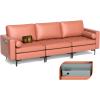 imageGiantex 97quot Large Couch 3 Seat Sectional Sofa Set LShaped Modular Sleeper with Convertible Chaise Lounge USB Ports 3Hole Socket Storage Box 2 Bolsters Family Apartment Living Room Dark GreyRed