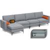 imageGiantex 97quot Sectional Sofa Couch 3Seater Modular Sleeper with Thick Cushion 2 Bolsters Armrest Magazine Pocket Metal Legs Modern Mid Century for Living Room Reception Bedroom OfficeGreyorange