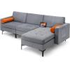 imageGiantex 97quot Sectional Sofa Couch 3Seater Modular Sleeper with Thick Cushion 2 Bolsters Armrest Magazine Pocket Metal Legs Modern Mid Century for Living Room Reception Bedroom OfficeGreyorange