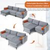 imageGiantex 97quot Sectional Sofa Couch 3Seater Modular Sleeper with Thick Cushion 2 Bolsters Armrest Magazine Pocket Metal Legs Modern Mid Century for Living Room Reception Bedroom OfficeGreyorange